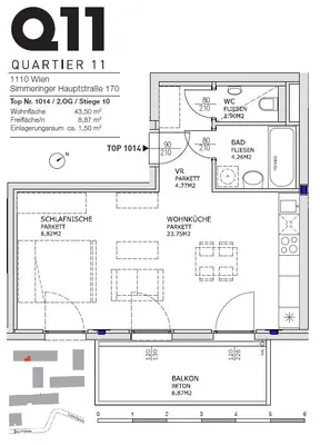 1-Zimmer-Wohnung mieten in Wien – 43,5 m², € 899 – Bild 12 von 13