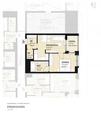 Neubauwohnung 2-Zimmer inkl Loggia, Küche und Kellerabteil /HS17 Top B-01