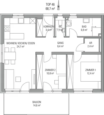 3-Zimmer-Wohnung mieten in Graz-Umgebung – 68,7 m², € 1.000 – Bild 6 von 6