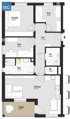4-Zimmer-Wohnung mieten in Grieskirchen – 84,97 m², € 970 – Bild 3 von 9