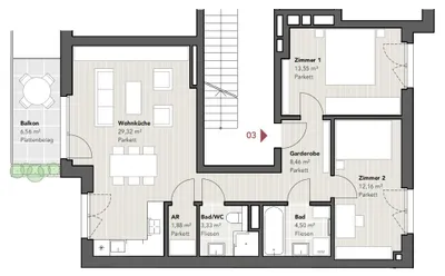 3-Zimmer-Wohnung kaufen in Wien – 73,2 m², € 599.000 – Bild 2 von 2