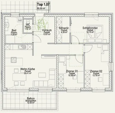 4-Zimmer-Wohnung kaufen in Graz – 89,69 m², € 475.400 – Bild 6 von 6