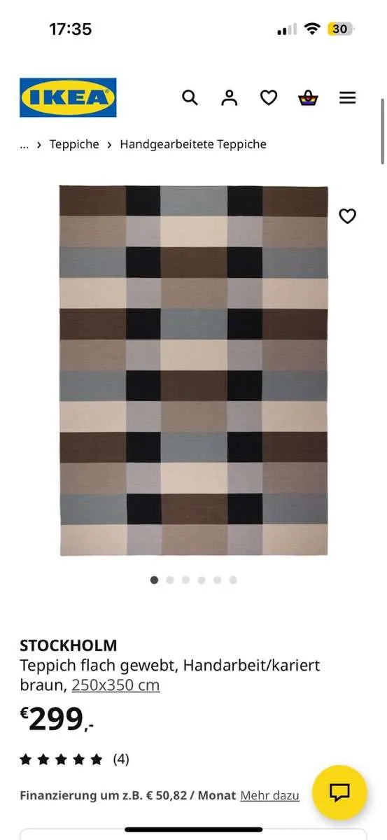 IKEA STOCKHOLM Teppich groß, flach gewebt, Handarbeit, kariert braun (250×350 cm), € 79,- (1170 Wien)
