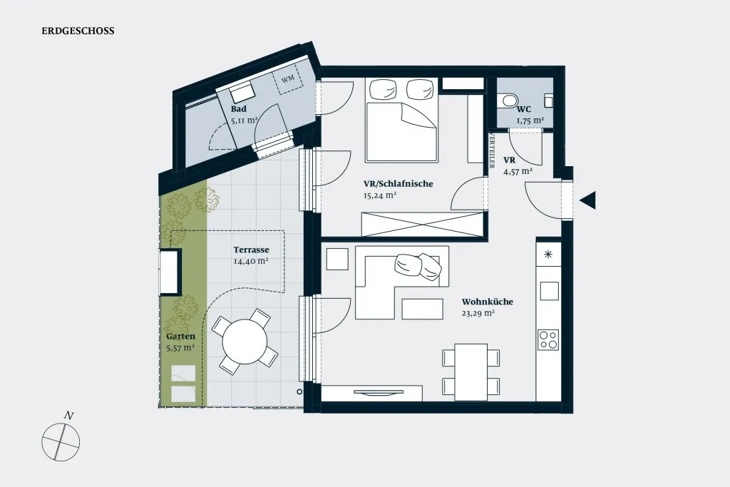 COOL BLEIBEN: GARTENWOHNUNG MIT 2 ZIMMERN - Ansicht 2