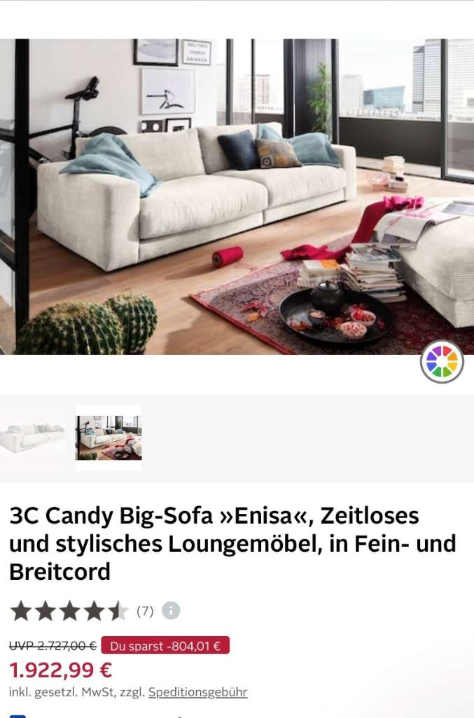 Wien) - weiß stylisches willhaben cm Sitzer), - 729,- € XXL 290 Sofa (4,5-fach Big Cordsofa - (1210 bequemes