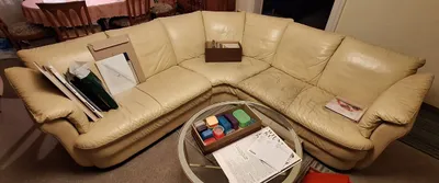 Ledersitzbank, Eckbank aus Leder, Beige Sofa, L-Sofa, Ecksofa, Sitzbank, Sitzgarnitur