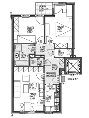 HUTWEIDENGASSE, gepflegte 71 m2 Neubau mit 3 m2 Balkon, 3 Zimmer, Küche, Wannenbad, Parketten, Ruhelage – Bild 3