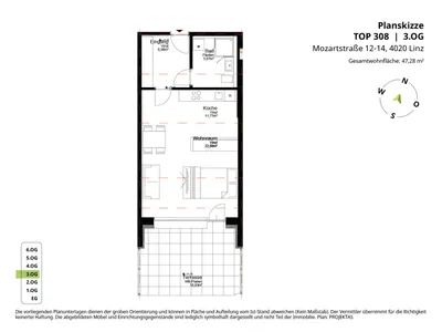 2-Zimmer-Wohnung mieten in Linz – 47,28 m², € 949 – Bild 9 von 9