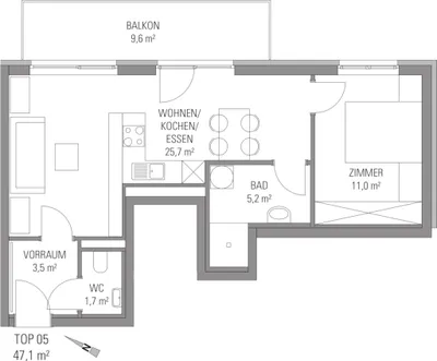 2-Zimmer-Wohnung mieten in Weiz – 48 m², € 686 – Bild 6 von 6