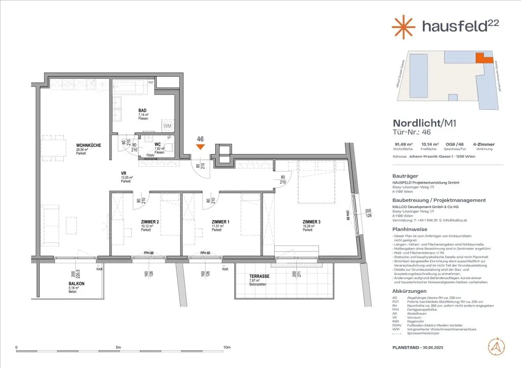 Unbefristete Neubau-Mietwohnung im Oberen Hausfeld Top 2.46 | Termin online buchen: www.hausfeld22.at/nordlicht - Ansicht 2