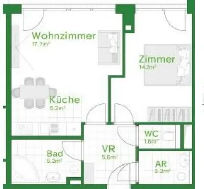 2-Zimmer-Wohnung mieten in Wiener Neustadt – 52 m², € 963
