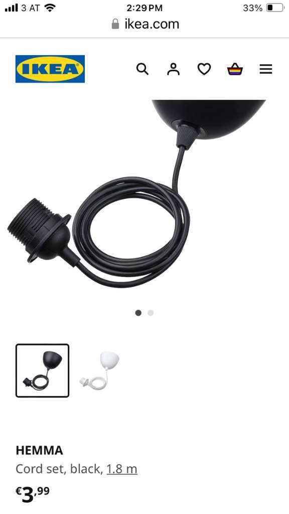 HEMMA cord set, black, 1.8 m (5'11) - IKEA CA