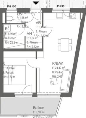2-Zimmer-Wohnung mieten in Graz – 47,41 m², € 912 – Bild 10 von 10