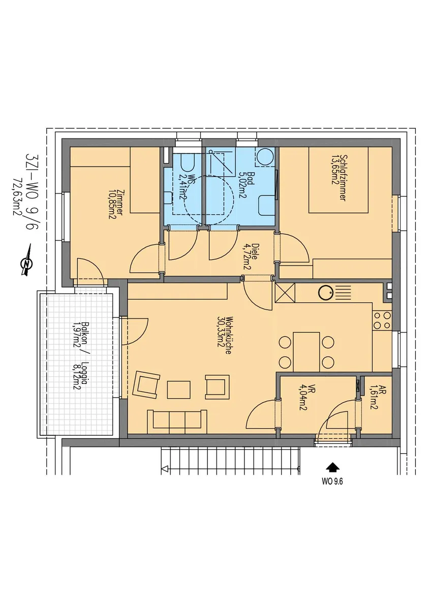 NEUE KÜCHE - 3-Zimmer-Wohnung mit Balkon, Einbauküche inkl. E-Geräte und Tiefgaragenplatz - geförderte Miete ODER geförderte Miete mit Kaufoption - 3 Zimmer - Widok 2