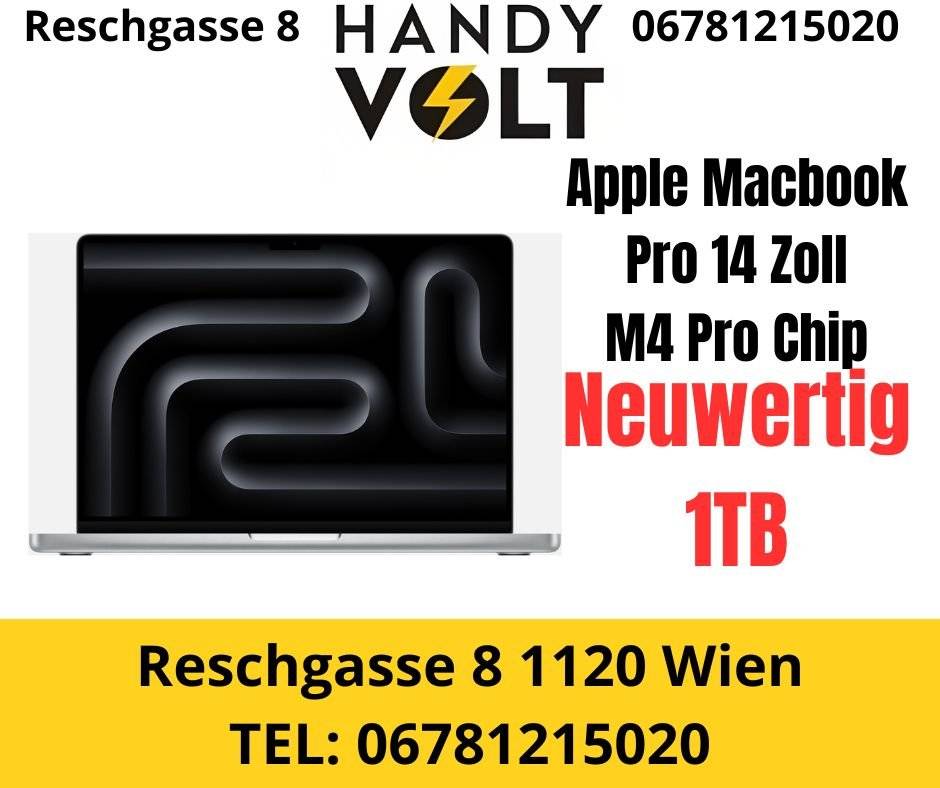 Apple Macbook Pro 14 Zoll 2024 / 100% Batteriekapazität / M4 Pro Chip / 1TB / 24GB RAM / 20 Core GPU / 14 Core CPU / Neuwertig / AT-WARE / Mit Originalverpackung / 6 Monate Garantie / Silber