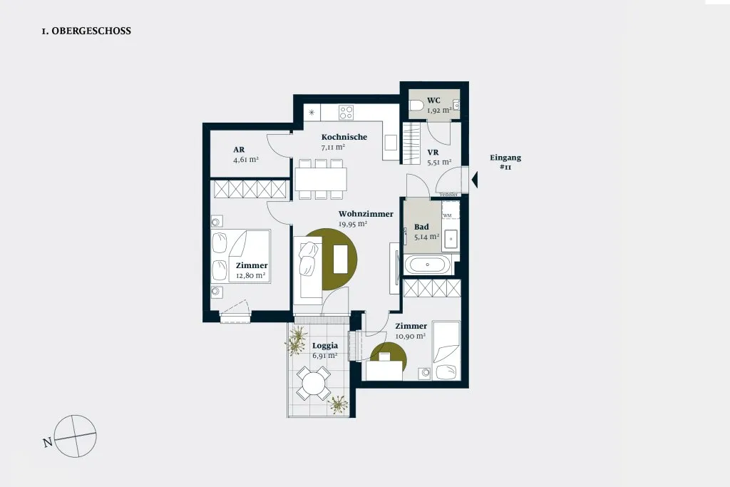 HOFSEITIGE 3-ZIMMERWOHNUNG IM HOCHWERTIGEN NEUBAU – pohled 2