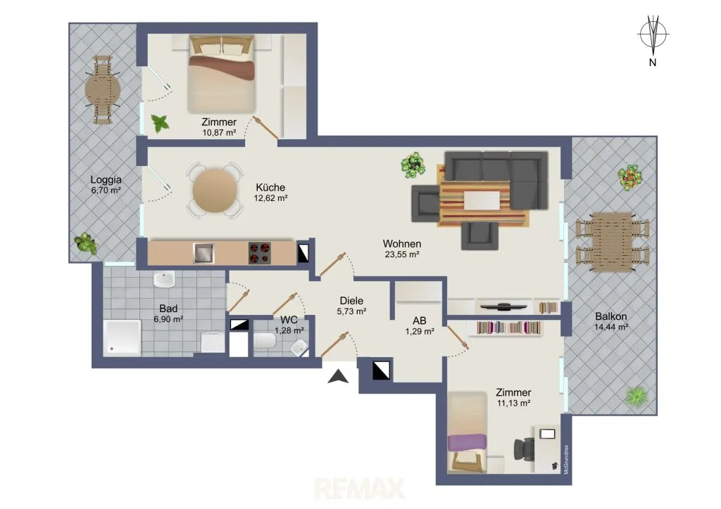 Ruhige 3-Zimmer-Wohnung mit 2 Balkonen und Tiefgaragenparkplatz - Ansicht 2