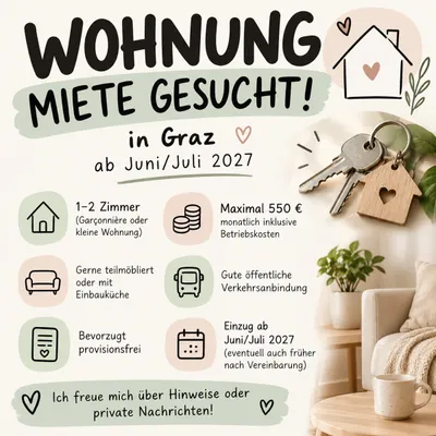 Wohnung mieten in Graz – 10 m², € 550