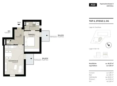 2-Zimmer-Wohnung kaufen in Wien – 46,37 m², € 449.000 – Bild 8 von 14