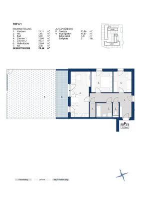 3-Zimmer-Wohnung mieten in Melk – 70,56 m², € 810 – Bild 2 von 3