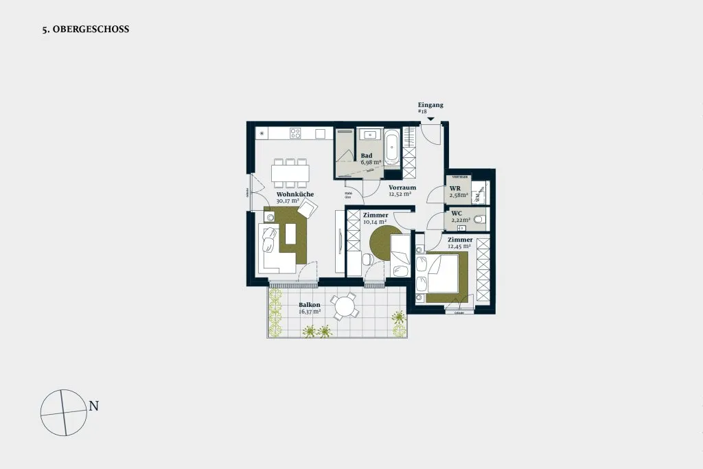 Modern Living: 3-Zimmer-Wohnung mit Balkon, Fußbodenheizung & Deckenkühlung - Ansicht 2