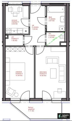 3-Zimmer-Wohnung mieten in Graz – 55,9 m², € 883 – Bild 3 von 9