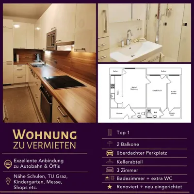 3-Zimmer-Wohnung mieten in Graz – 80 m², € 1.351