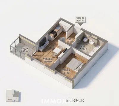 2-Zimmer-Wohnung kaufen in Graz – 30,59 m², € 190.657 – Bild 1 von 4