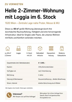 2-Zimmer-Wohnung mieten in Wien – 55 m², € 1.300 – Bild 10 von 10
