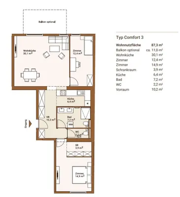 3-Zimmer-Wohnung mieten in Wien – 90 m², € 1.800 – Bild 12 von 13