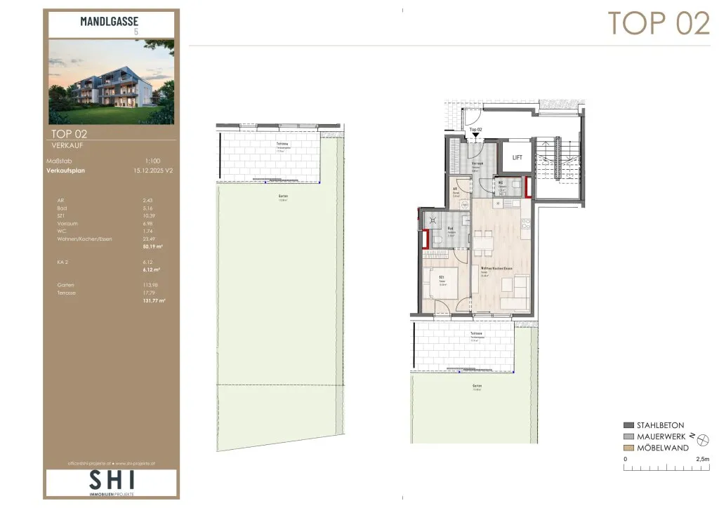 MANDLGASSE 5, TOP 02: 2-Zimmer-Gartenwohnung mit über 100 m² Garten - Ansicht 2
