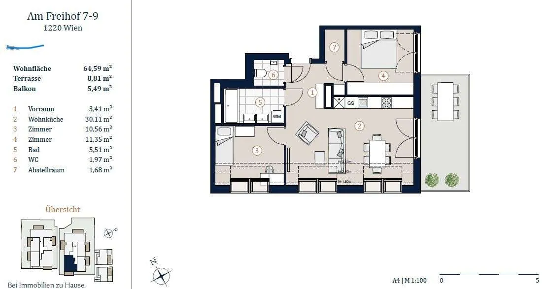 Helle 3-Zimmer-Neubau-Wohnung im 1. Dachgeschoss mit großem Balkon 5 Gehminuten zur Haltestelle Kagraner Platz U1 – pohled 3