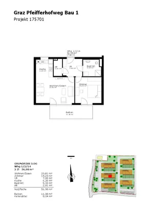 2-Zimmer-Wohnung mieten in Graz – 56,98 m², € 850 – Bild 2 von 2