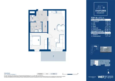 2-Zimmer-Wohnung kaufen in Mödling – 52,79 m², € 259.900 – Bild 7 von 7