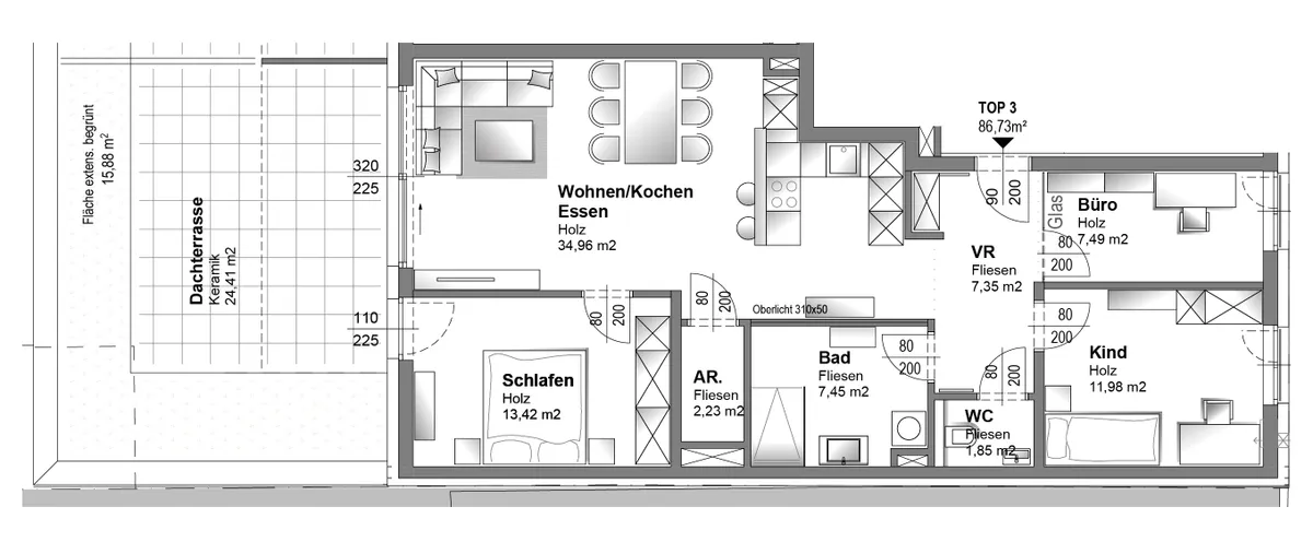 Linz-Urfahr | Helle 3-Zimmer-Neubauwohnung mit großer Terrasse in den ruhigen Innenhof! - Ansicht 2