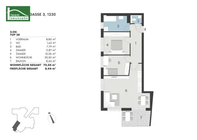 3-Zimmer-Wohnung mieten in Wien – 70,55 m², € 1.366 – Bild 19 von 19