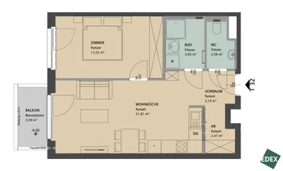2-Zimmer-Wohnung mieten in Wien – 47 m², € 969 – Bild 13 von 13