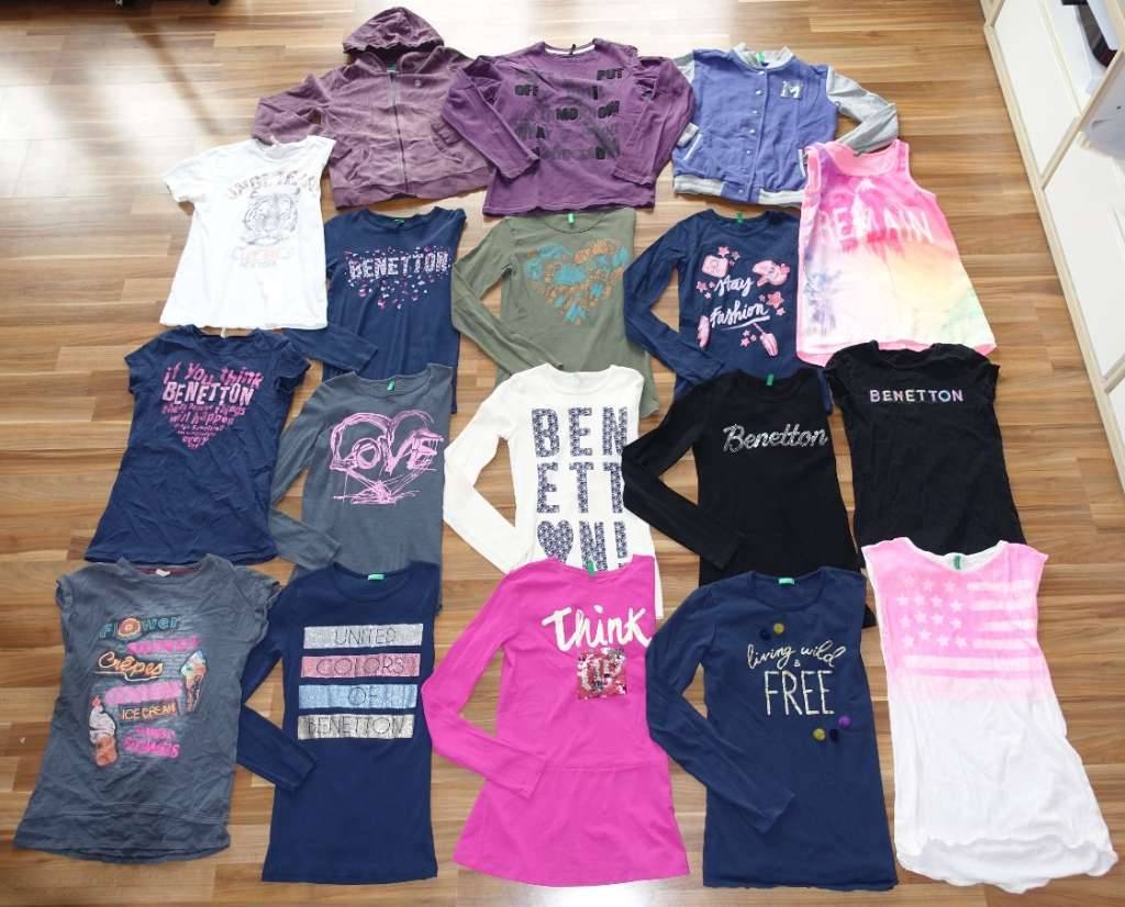 18-TEILIGES, NEUWERTIGES OBERTEILE-SET BESTEHEND AUS LANGARMSHIRTS/ T-SHIRTS/ TOPS/ PULLI/ HODDIE/ COLLEGE-JACKE - ALLE 18 TEILE VON BENETTON IN GRÖSSE 2XL/160CM