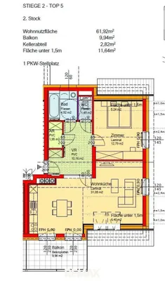 2-Zimmer-Wohnung mieten in Wiener Neustadt Land – 61,92 m², € 642 – Bild 2 von 3