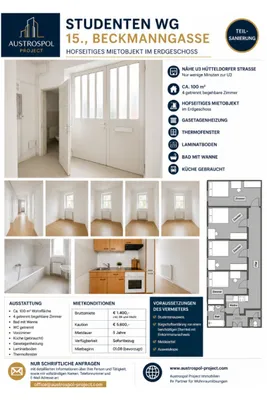 Studenten-WG | 4-Zimmer-Wohnung | 100 m² | Nähe U3 Hütteldorfer Straße | 15. Bezirk