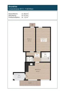 3-Zimmer-Wohnung mieten in Wien – 51,4 m², € 1.200 – Bild 17 von 17