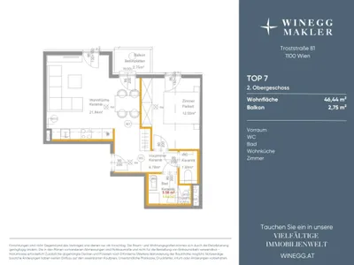 2-Zimmer-Wohnung mieten in Wien – 46,44 m², € 1.068 – Bild 8 von 8