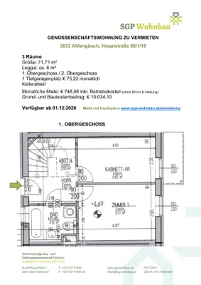 3-Zimmer-Wohnung mieten in Sankt Pölten Land – 71,71 m², € 824