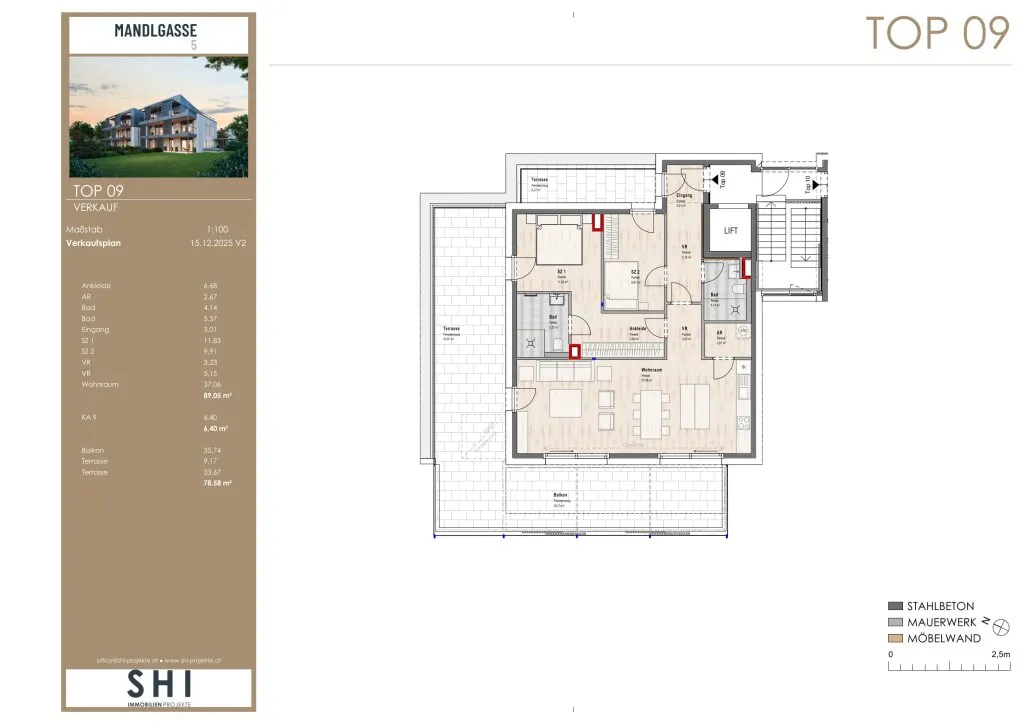 MANDLGASSE 5, TOP 09: Exklusive 3-Zimmer-DG-Wohnung mit XL Terrasse und Balkon - Ansicht 2