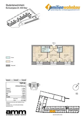 1-Zimmer-Wohnung mieten in Steyr – 11,63 m², € 474 – Bild 2 von 9