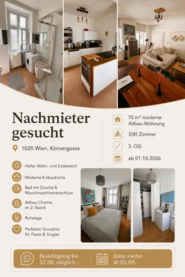 Nachmieter gesucht - 70 m² Altbau, 1020 Wien, ab 01.10.2026