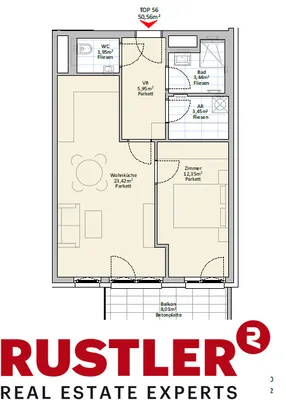 2-Zimmer-Wohnung mieten in Wien – 50,56 m², € 999 – Bild 9 von 9