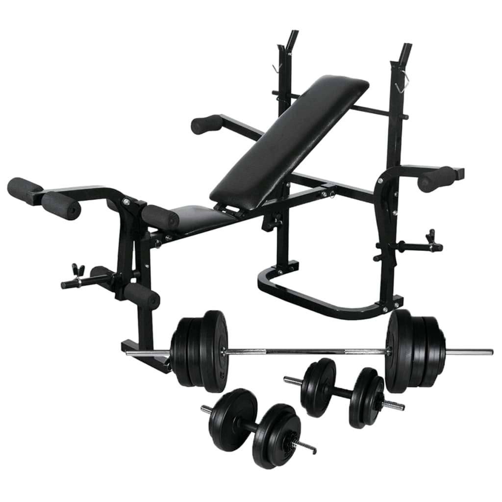 NEU vidaXL Trainingsbank mit Ablage, Langhantel und Kurzhantel Set 60,5 kg