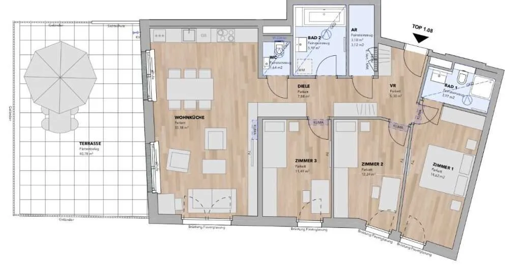 Sehr helle 4-Zimmer-Wohnung mit großer Terrasse - Top 1.08 - Widok 3