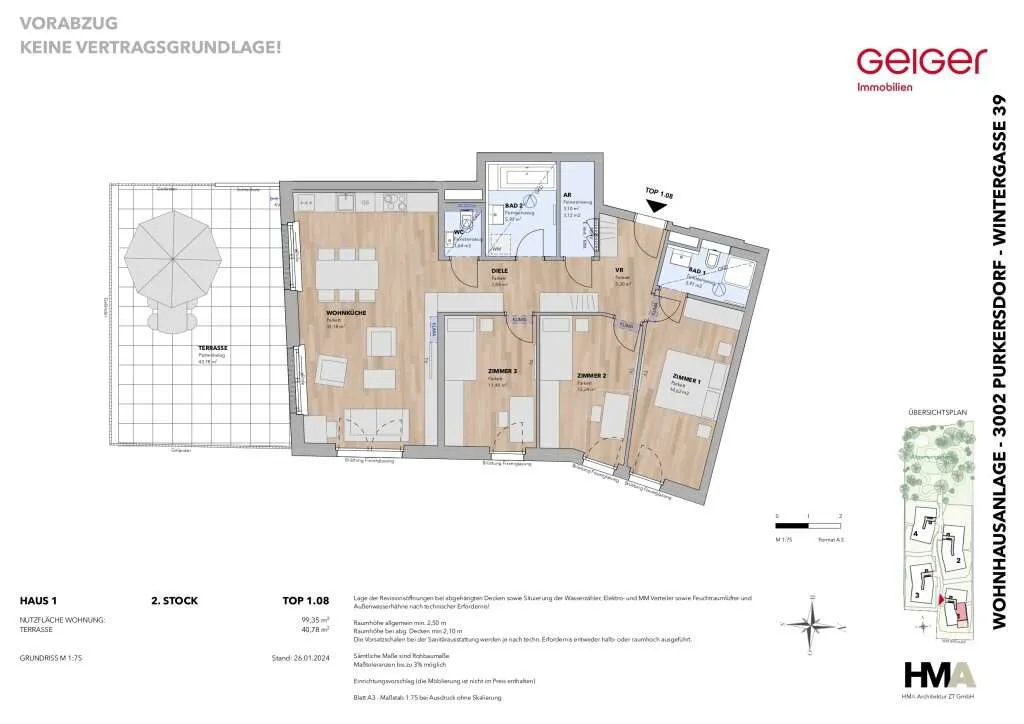 Sehr helle 4-Zimmer-Wohnung mit großer Terrasse - Top 1.08 - Widok 2